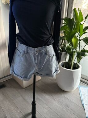 SHEIN Light Blue Rolled Hem Denim Shorts